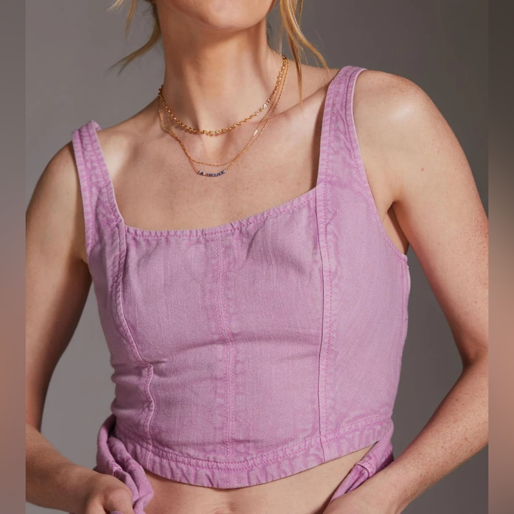 Anthropologie Pilcro Corset Tank Top Lilac XS Cotton Linen